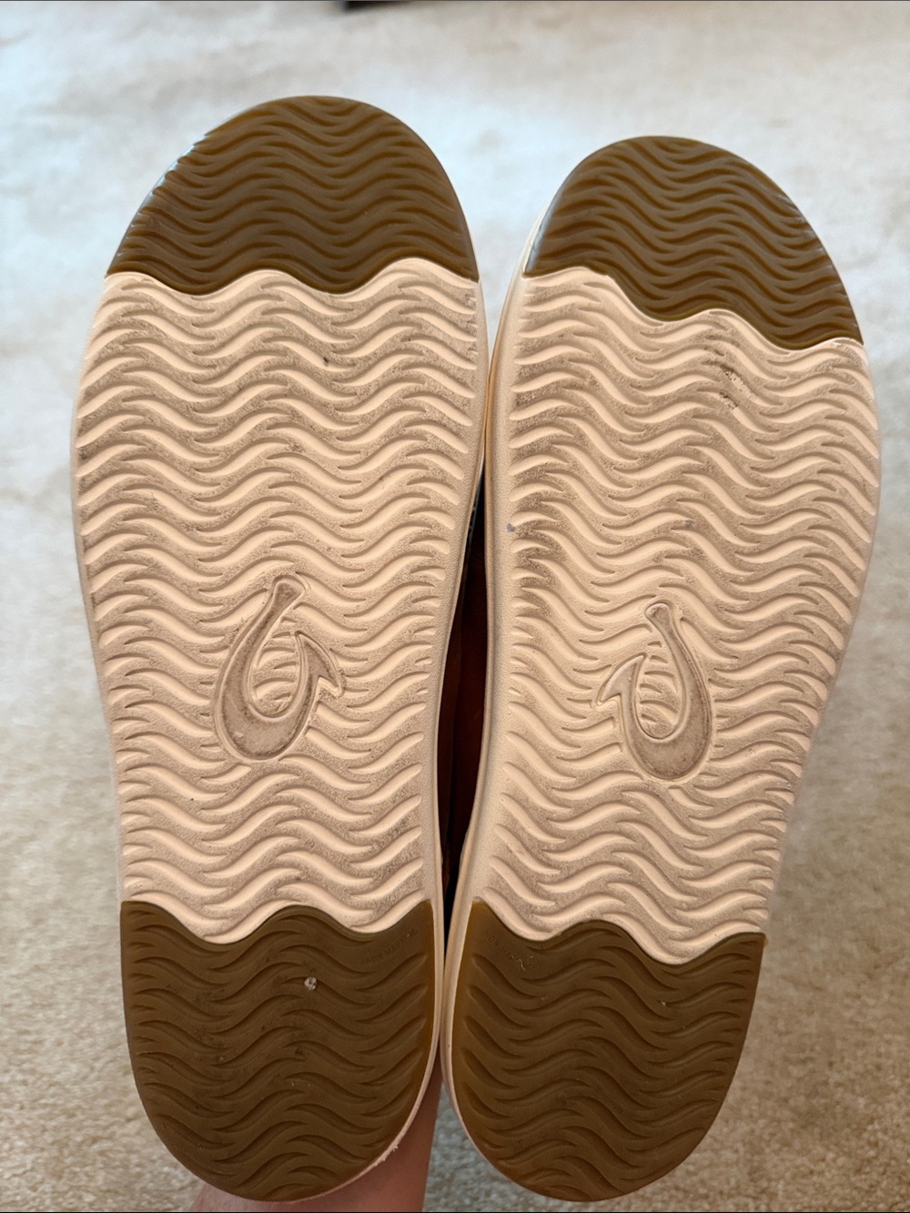 OluKai Tan/Brown Leather Slip-On Loafers - Picture 6 of 7